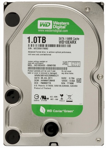 Hard Disk Western Digital Caviar Green 1TB 3.5'' - Ricondizionato, SATA III, 64MB Cache, WD10EZRX